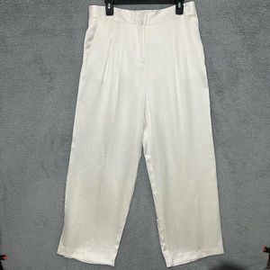 Vince Camuto Womens Wide Leg Pants Pleated Satin Pearl White Elastic Waist Sz 10